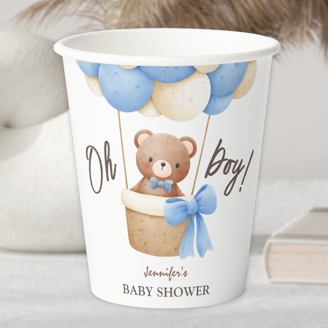 Cute Teddy Bear Blue Balloon Baby Shower  Paper Cups (Creator Uploaded)