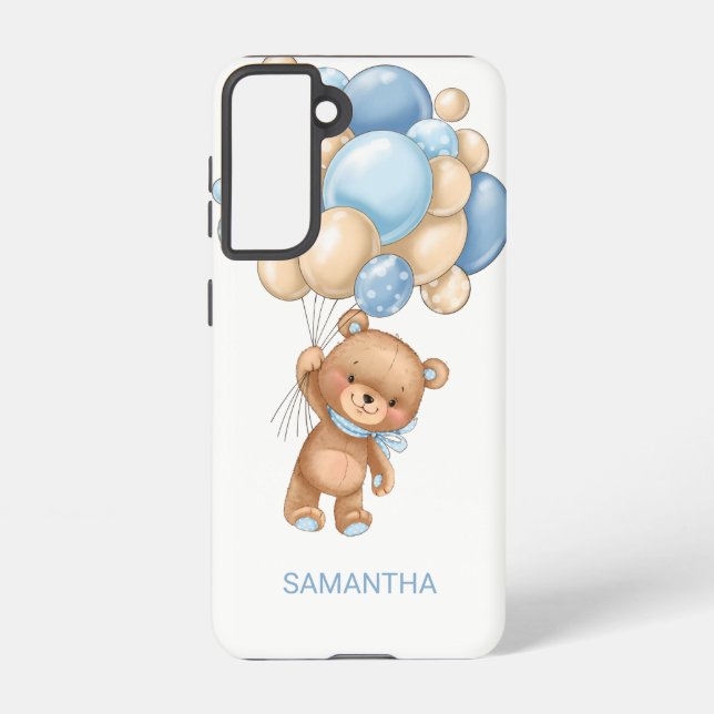 CUTE Teddy Bear BLUE Balloon  Samsung Galaxy Case (Back)