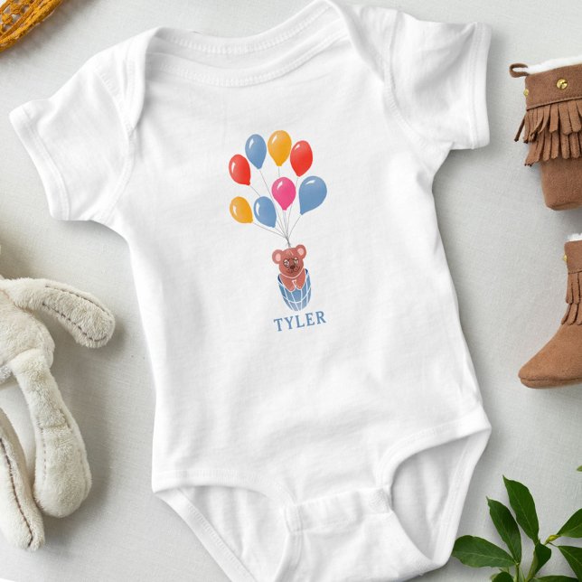 Cute Teddy Bear Blue Balloons Boy Baby Bodysuit (Creator Uploaded)