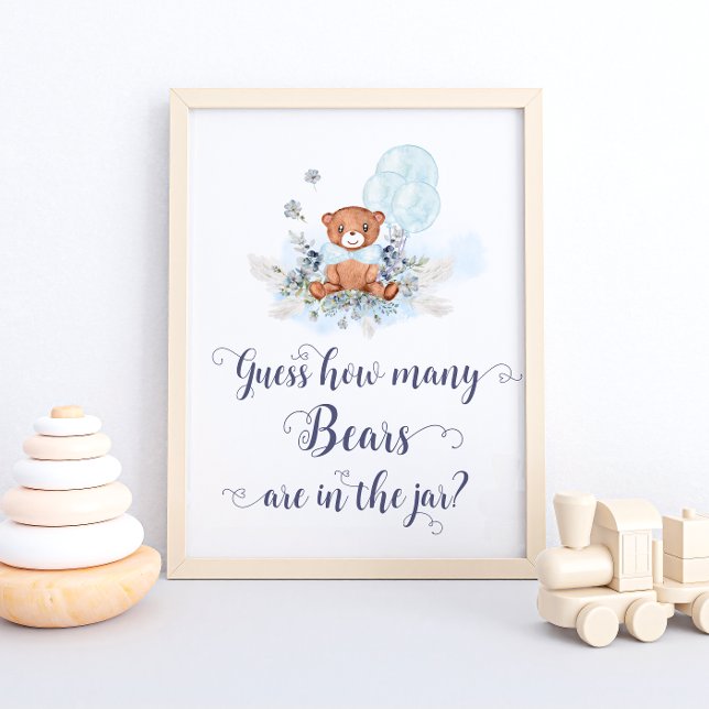Cute Teddy Bear Blue Balloons Guess How Many Bears Poster (Creator Uploaded)