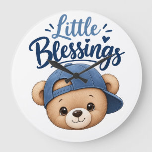 Cute Teddy Bear Blue Cap – Little Blessings Watch Large Clock