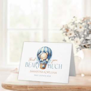 Cute Teddy Bear Blue Floating Balloon Thank You Card