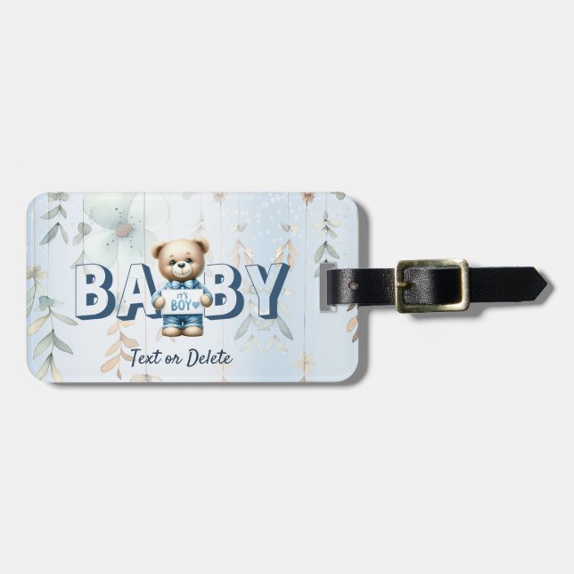 Cute Teddy Bear Blue Floral Beautiful Luggage Tag (Front Horizontal)