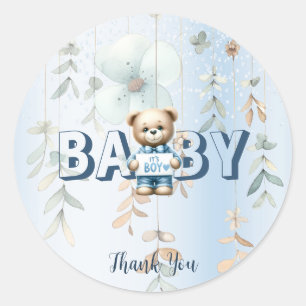 Cute Teddy Bear Blue Floral Beautiful Party Classic Round Sticker