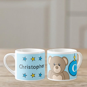 Cute teddy bear blue kid's size espresso cup
