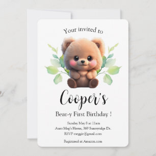 Cute teddy bear boho botanical 1st birthday 