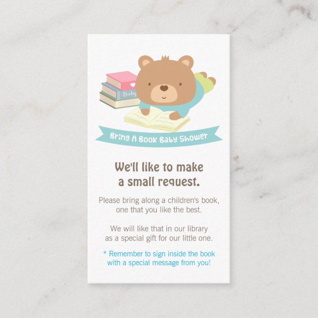 Cute Teddy Bear Book Baby Shower Book Request Enclosure Card (Front)