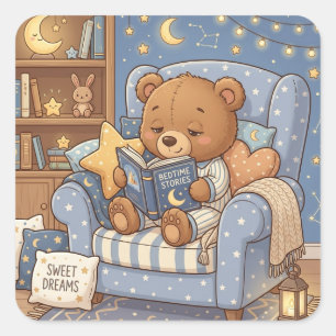 Cute Teddy Bear Book Lover Square Sticker