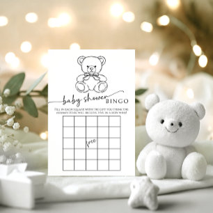 Cute Teddy Bear Bow Baby Boy Shower Bingo Game