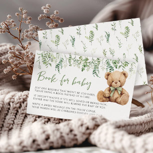 Cute Teddy Bear Bow Greenery Book for Baby Shower Enclosure Card