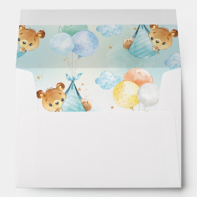 Cute Teddy Bear Boy Baby Shower Envelope (Back (Bottom))