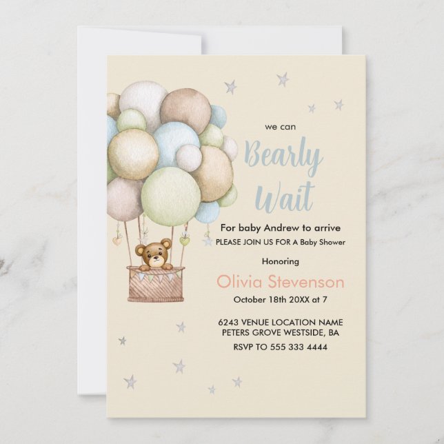 Cute Teddy Bear Boy baby shower Invitation (Front)