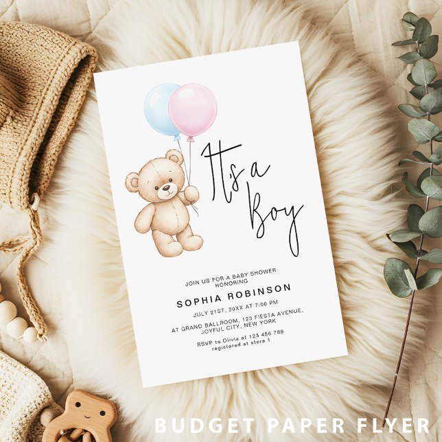 Cute Teddy Bear Boy Baby Shower Invitation Flyer (Creator Uploaded)