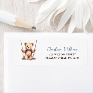 Cute Teddy Bear Boy Baby Shower Return Address Label