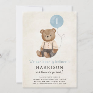 Cute Teddy Bear Boy Birthday Party Invitation