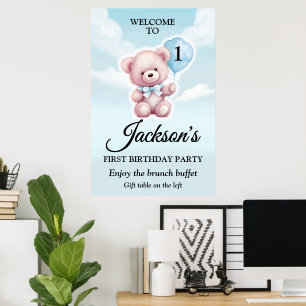 Cute Teddy Bear Boy Birthday Poster