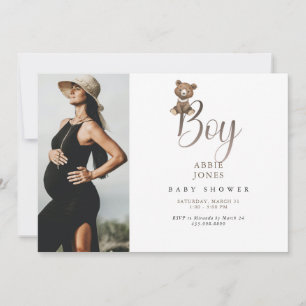 Cute Teddy Bear Boy Photo Baby Shower Invitation