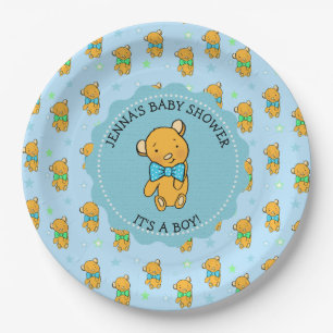 Cute Teddy Bear Boy's Baby Shower Paper Plate