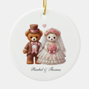 Cute Teddy Bear Bride And Groom Wedding  Ceramic Ornament