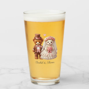 Cute Teddy Bear Bride And Groom Wedding  Glass