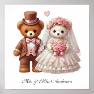 Cute Teddy Bear Bride And Groom Wedding  Poster