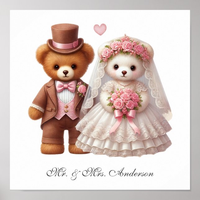 Cute Teddy Bear Bride And Groom Wedding  Poster (Front)