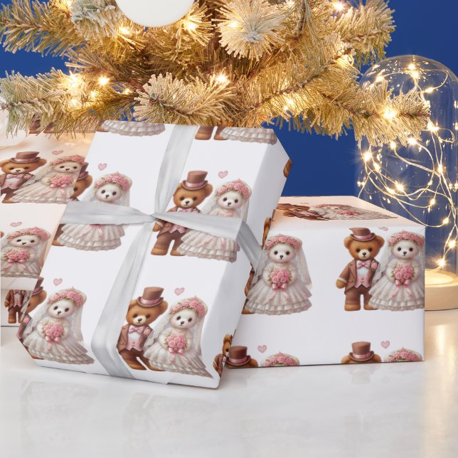 Cute Teddy Bear Bride And Groom Wedding  Wrapping Paper (Holidays)