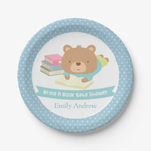 Cute Teddy Bear Bring a Book Baby Shower Paper Plate