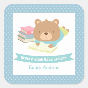 Cute Teddy Bear Bring a Book Baby Shower Square Sticker