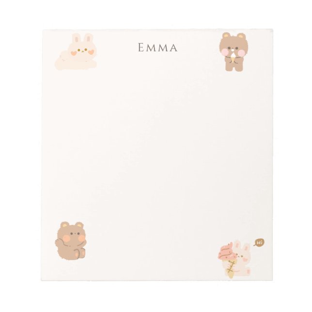 Cute Teddy Bear & Bunny Personalised Notepad (Front)