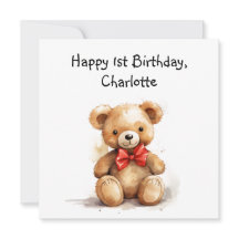 Cute teddy bear card with 1st birthday poem,