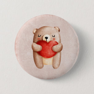 Cute Teddy Bear Carrying a Red Heart 6 Cm Round Badge