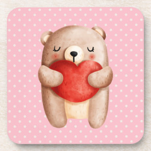 Cute Teddy Bear Carrying a Red Heart Coaster
