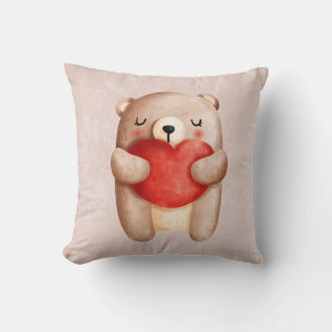 Cute Teddy Bear Carrying a Red Heart Cushion