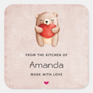 Cute Teddy Bear Carrying a Red Heart Kitchen Square Sticker