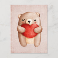 Cute Teddy Bear Carrying a Red Heart