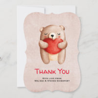 Cute Teddy Bear Carrying a Red Heart Thank You