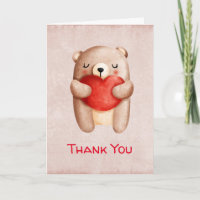 Cute Teddy Bear Carrying a Red Heart Thank You