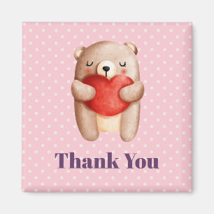 Cute Teddy Bear Carrying a Red Heart Thank You Magnet