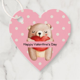 Cute Teddy Bear Carrying a Red Heart Valentine's Favour Tags