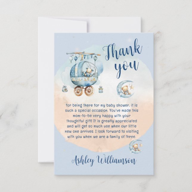 Cute Teddy Bear Celestial Baby Shower Thank You Card (Front)