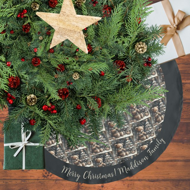 Cute Teddy Bear Christmas Brushed Polyester Tree Skirt (Creator Uploaded)