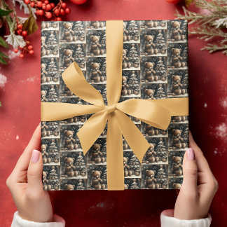 Cute Teddy Bear Christmas Drop Small Tiled Wrapping Paper