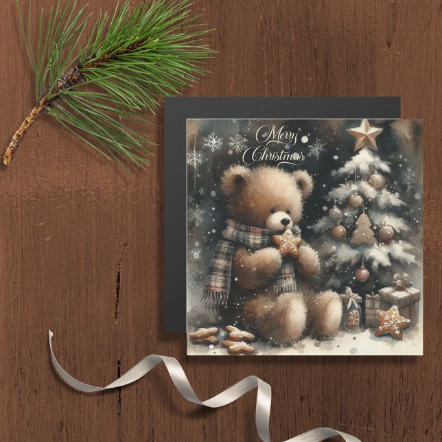 Cute Teddy Bear Christmas Greeting Magnetic Card (Creator Uploaded)
