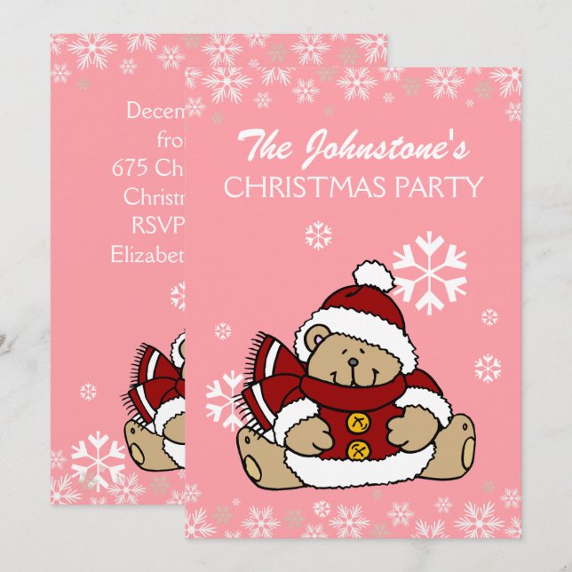 Cute Teddy Bear Christmas Party Invitation (Front/Back)