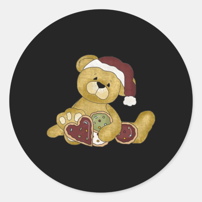 Cute Teddy Bear Christmas T Shirt  Classic Round Sticker (Front)