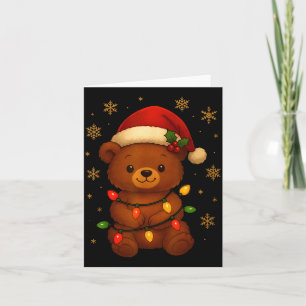 Cute Teddy Bear Christmas Tree Lights Santa Hat Fu Card