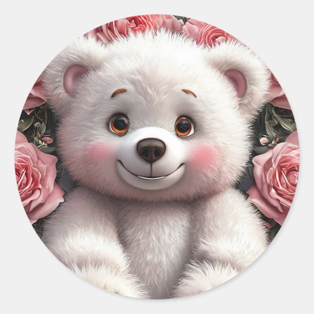 Cute Teddy Bear Classic Round Sticker (Front)
