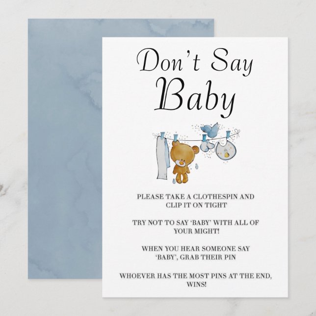 Cute Teddy Bear Clothes Line Don’t Say Baby Cards (Front/Back)