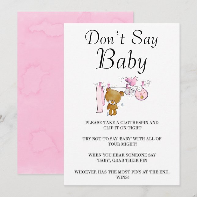 Cute Teddy Bear Clothes Line Don’t Say Baby Cards (Front/Back)